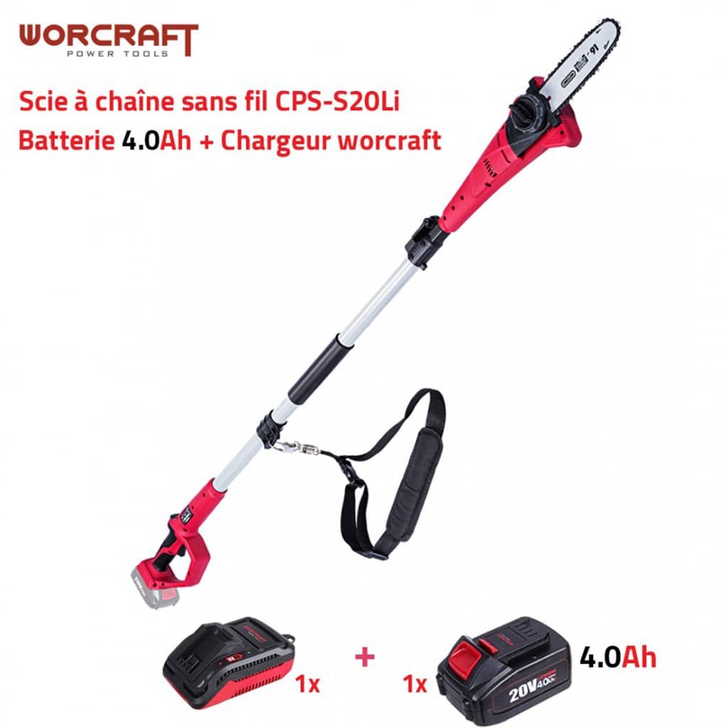 Coupe-Bordures Sans Fil WORCRAFT - 2 Batteries, Poignée Rotative, Manche Télescopique, 9000 Tr/min